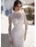 Long Sleeves Beaded Ivory Lace Tulle Exquisite Wedding Dress